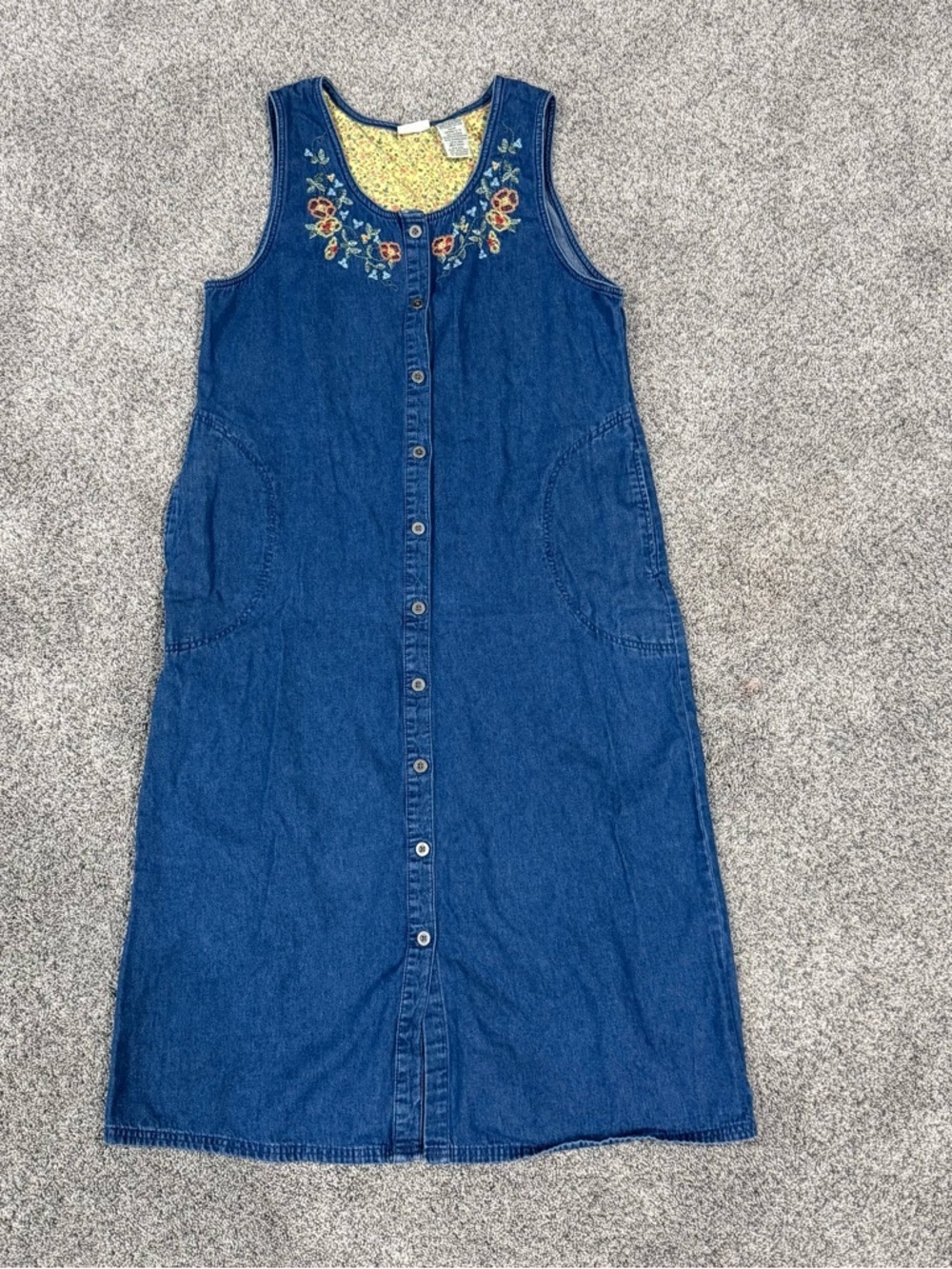 Vtg White Stag Denim Sleeveless Embroidered Midi Dress Cottage Peasant Women’s L